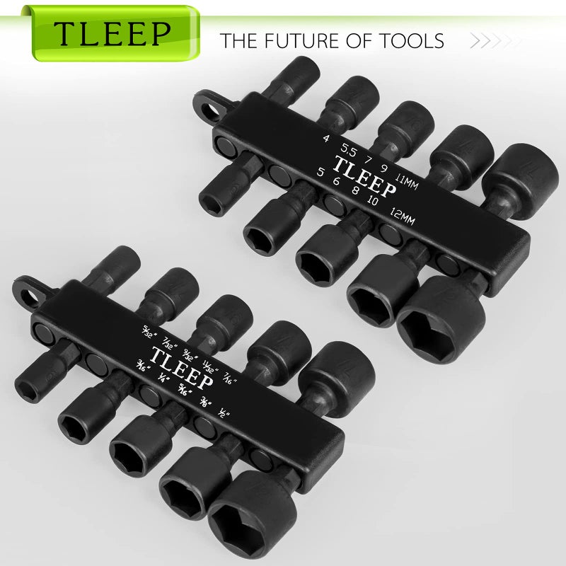 TLEEP 20 x Power Nut Driver Set for Impact Drill, SAE and Metric 1/4â€ Hex Head Drill Bit Set Screwdriver Socket Set, Chrome Vanadium Steel, Quick Change Chuck Socket Wrench Screw Impact Nutsetter - Image 2